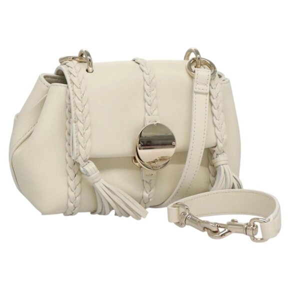 Chloe Fringe Hand Bag Leather 2way White Auth BD060AV - Picture 1 of 14